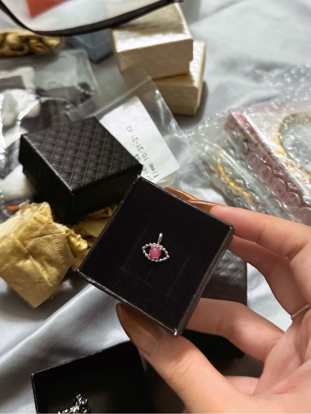 Pink Stone Eye Pendant Necklace Charm